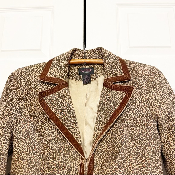 Vintage Y2K Animal Print Leather Blazer Jacket Small Mob Wife Leopard Cheetah - Picture 4 of 10